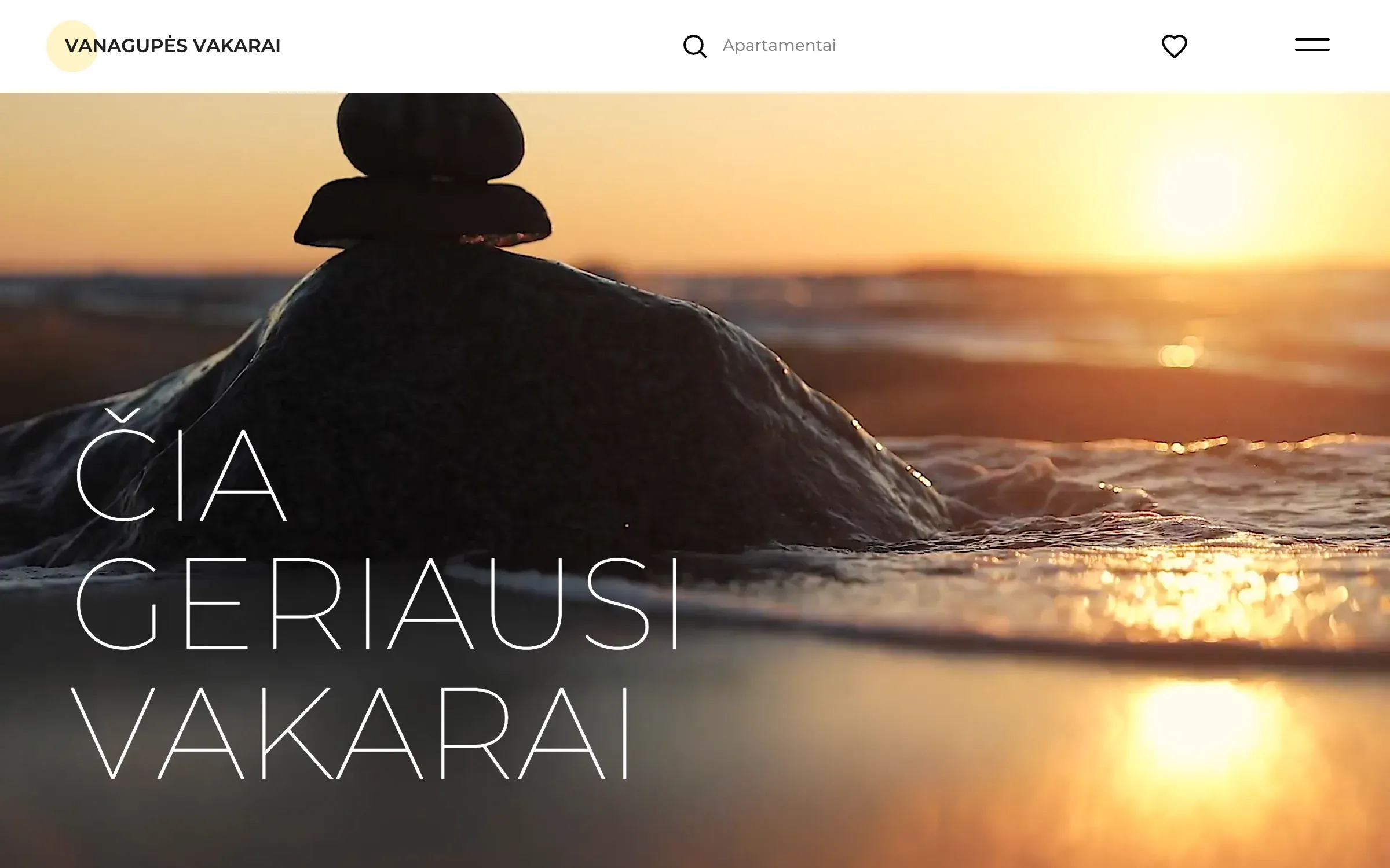 The home page opens on a sunset film