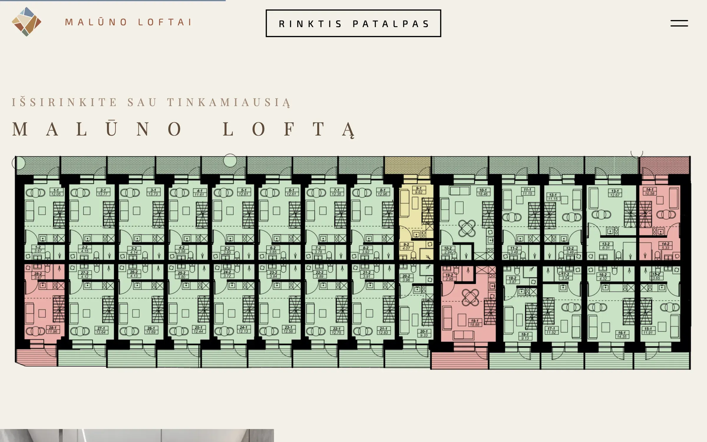 All 28 lofts on one plan, coloured free, reserved or sold