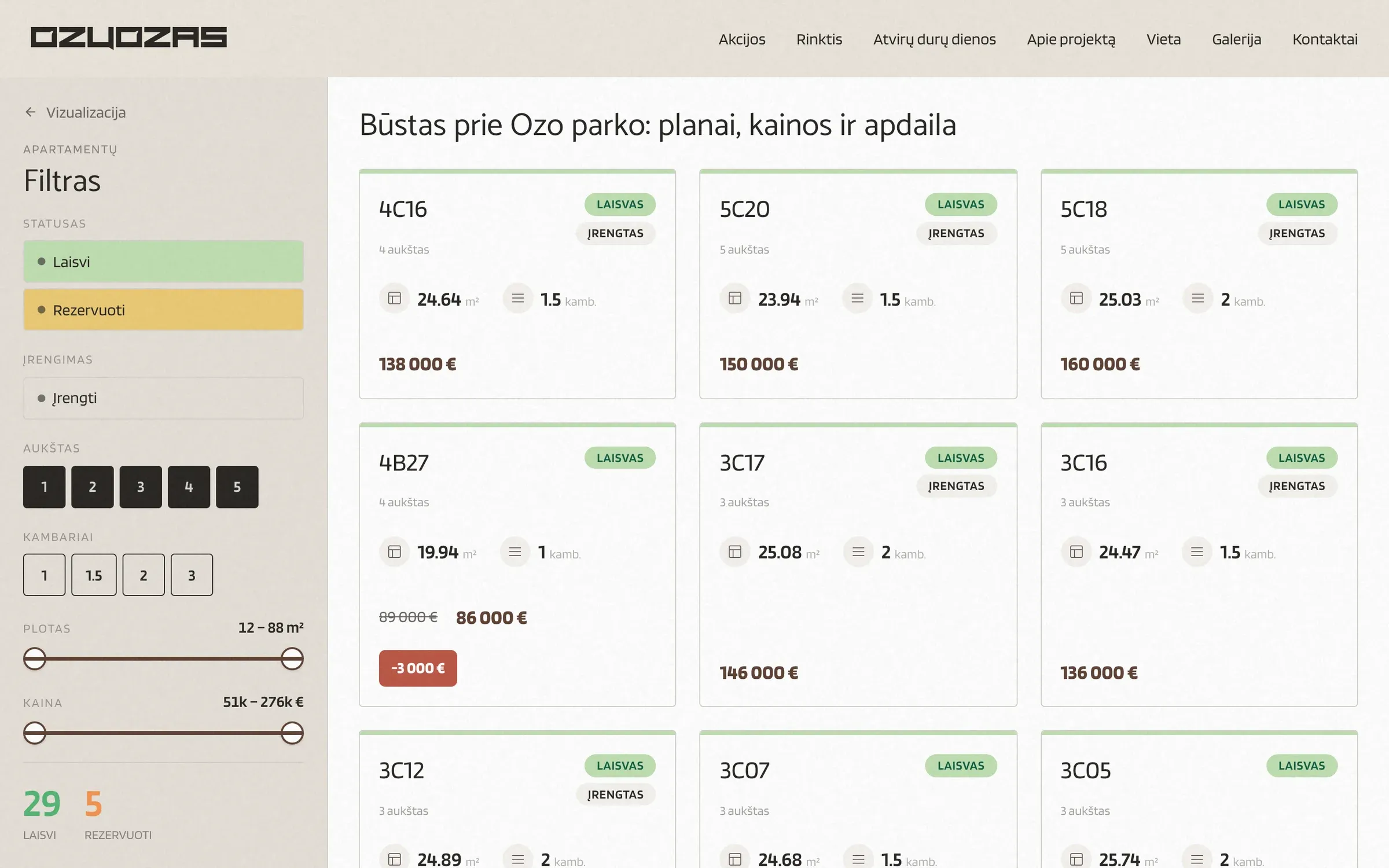 Apartment list with filters