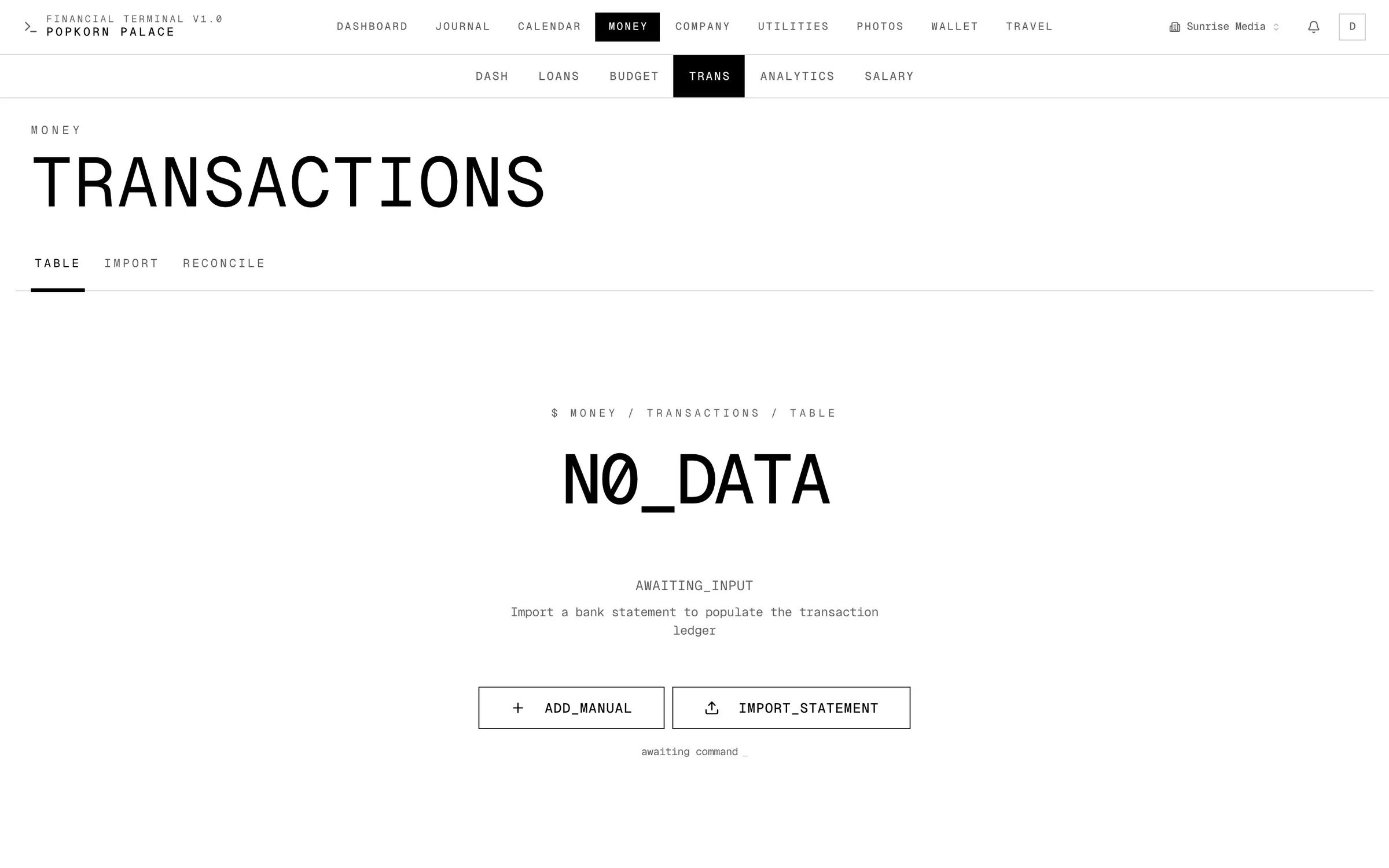 Transactions, empty state