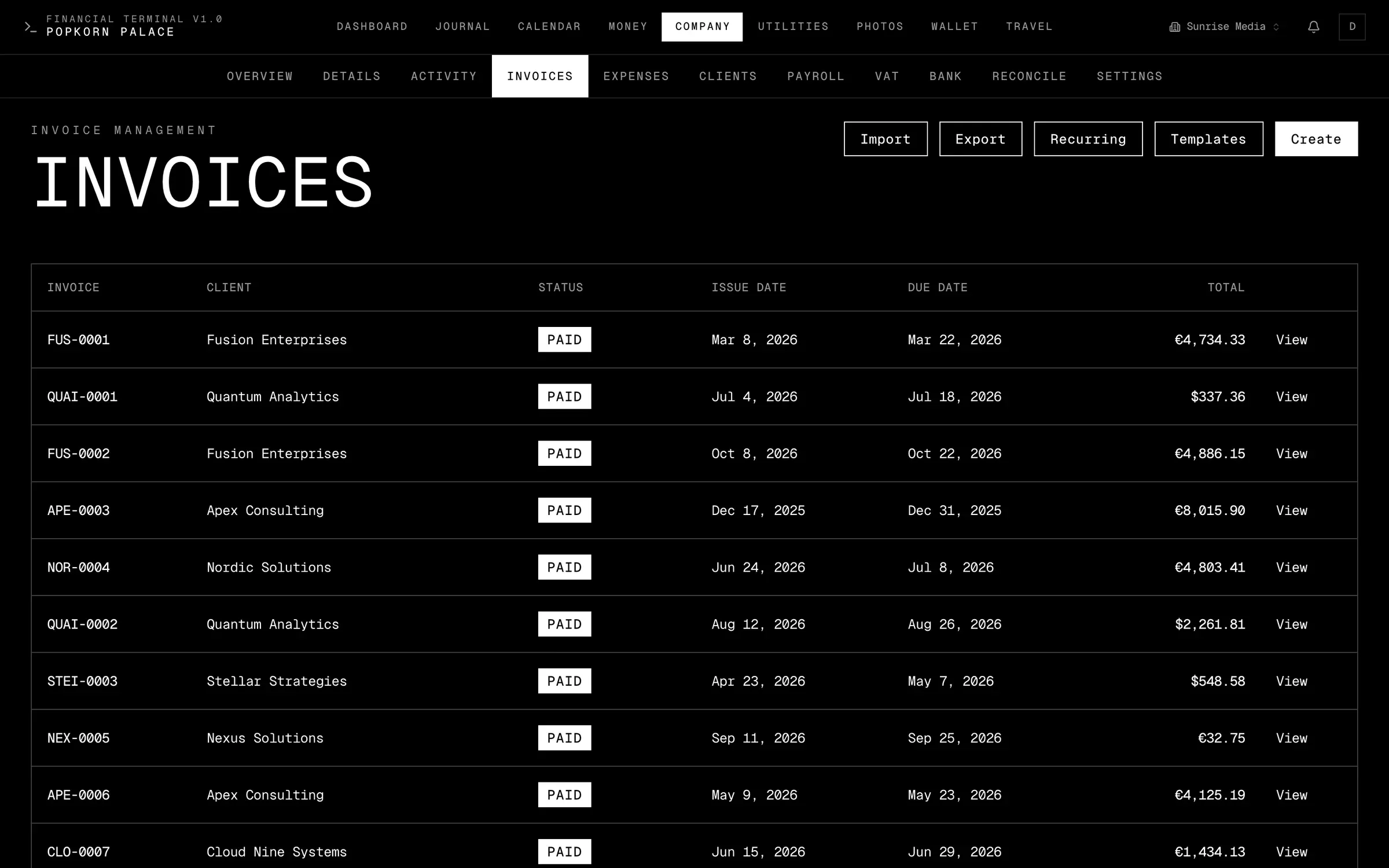 Invoices, dark