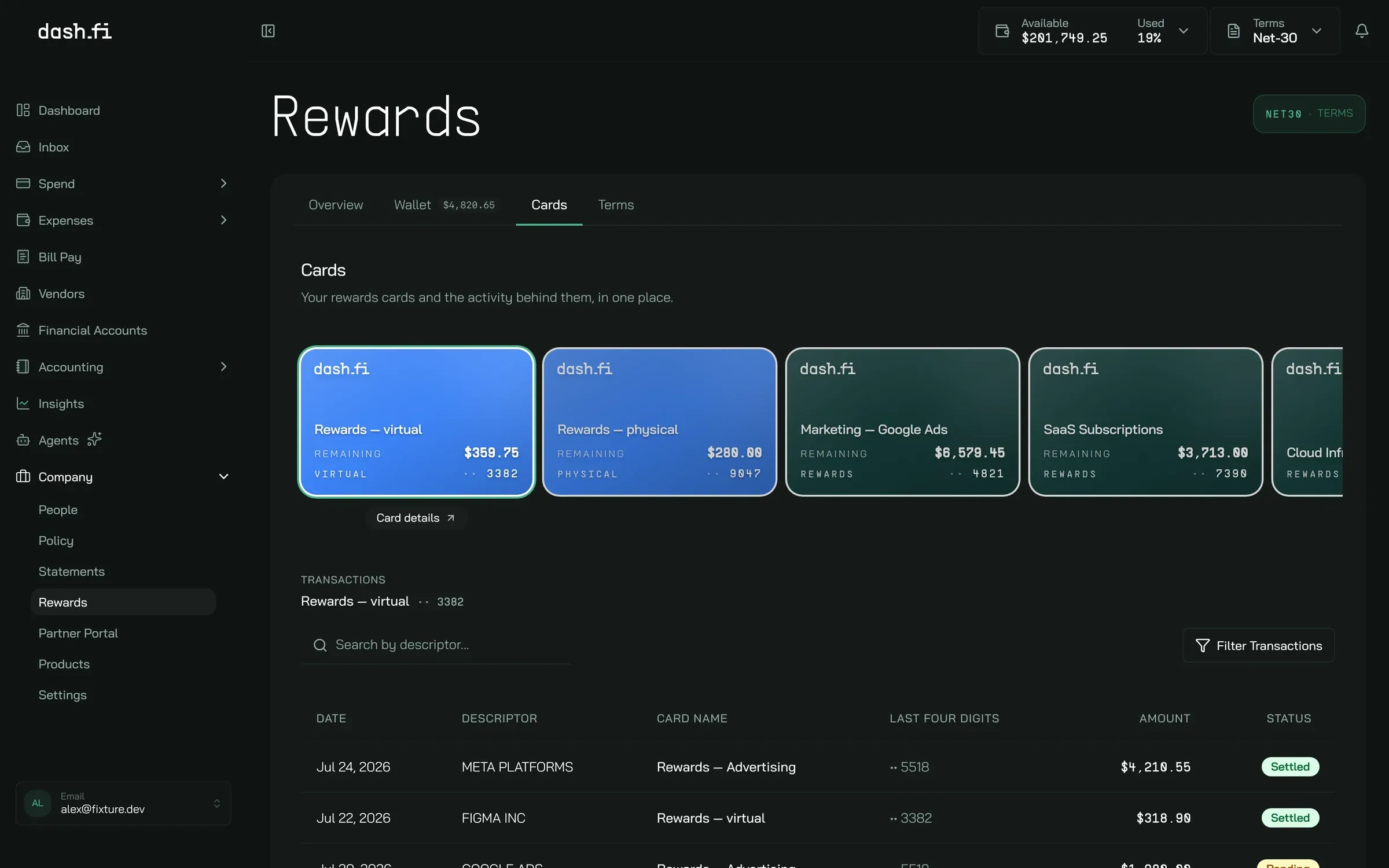 Reward cards, dark
