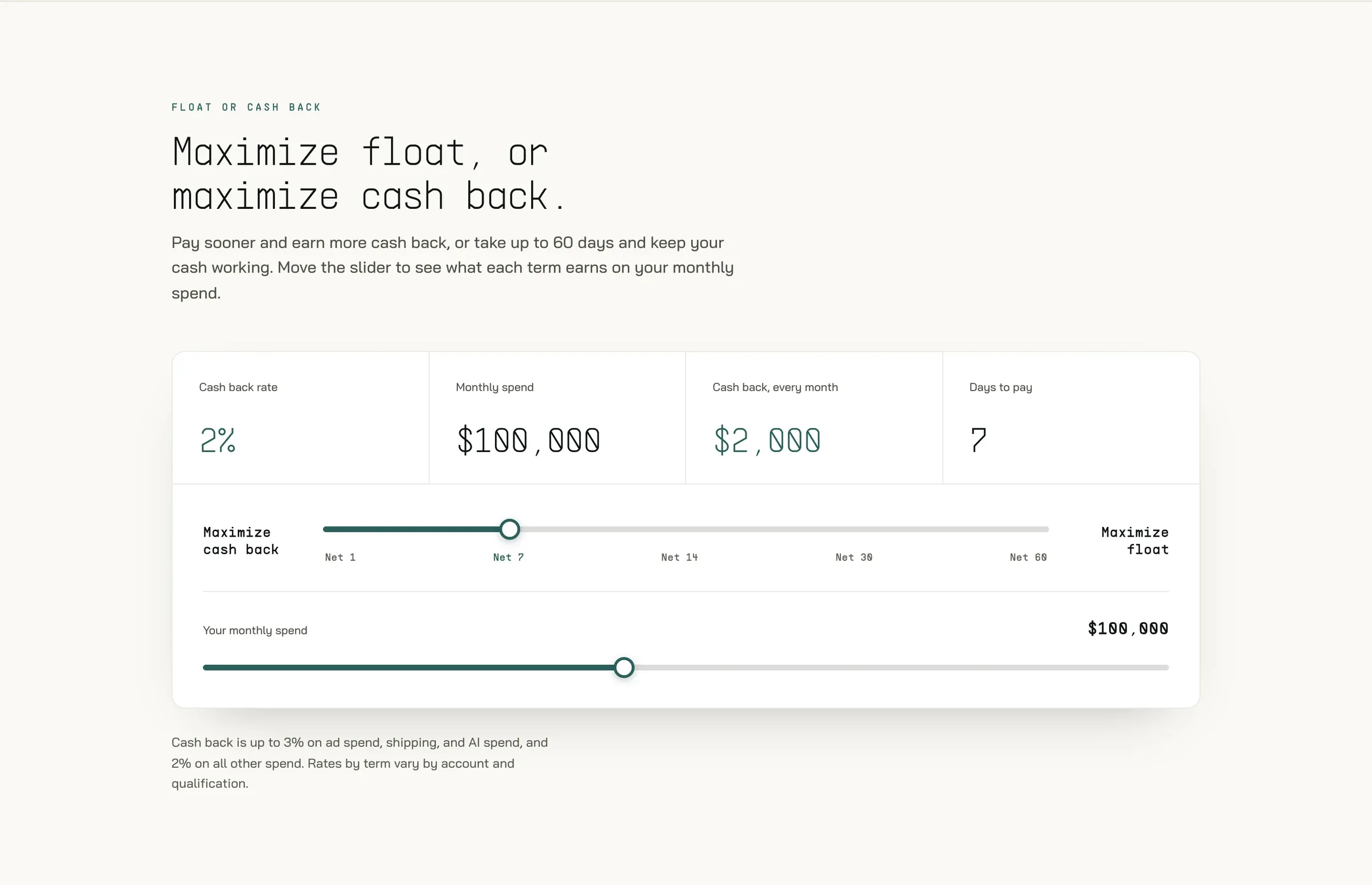 Float or cash back